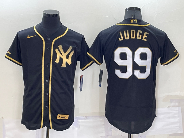 Men's New York Yankees #99 Aaron Judge Black Golden Stitched MLB Flex Base Nike Jersey