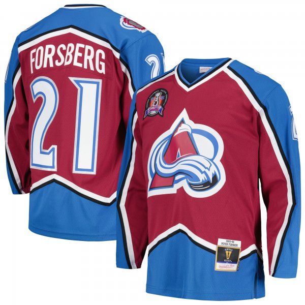 Men's Colorado Avalanche Peter Forsberg Mitchell & Ness Burgundy  1995/96 Blue Line Player Jersey