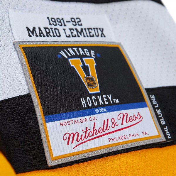 Men's Pittsburgh Penguins Mario Lemieux Mitchell & Ness Black Captain Patch 1991/92 Blue Line Player Jersey