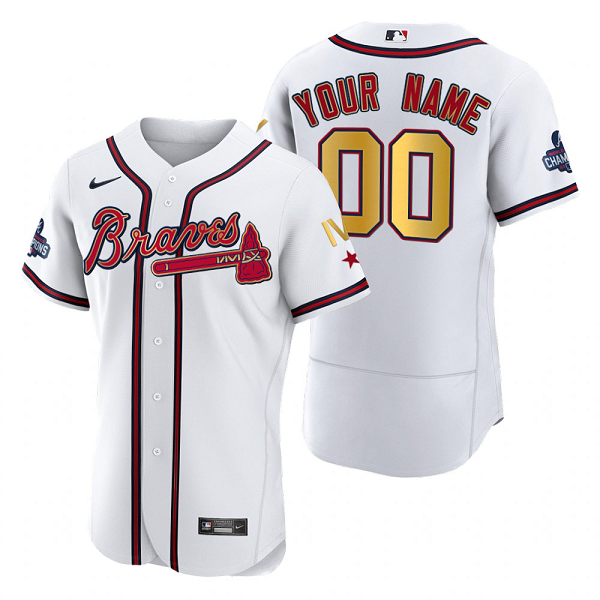 Atlanta Braves Custom White 2022 Gold Program 4-Time World Series Champions Jersey