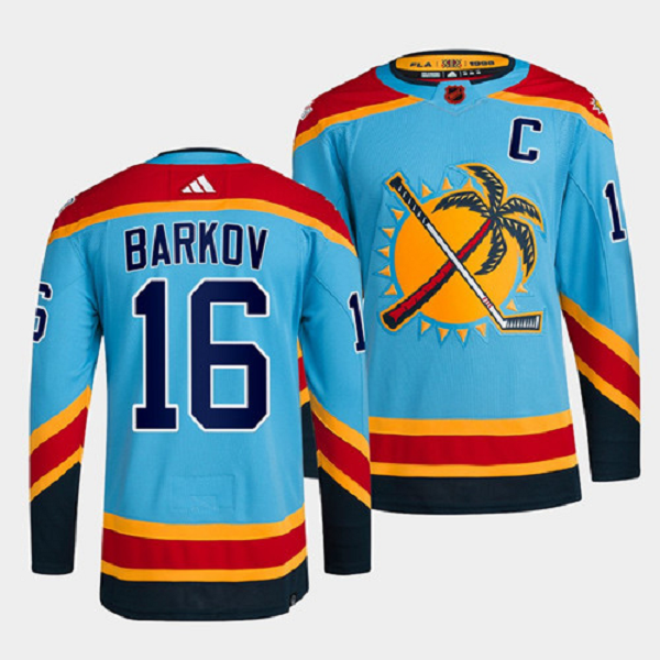 Men's Florida Panthers #16 Aleksander Barkov Blue 2022 Reverse Retro NHL Jersey