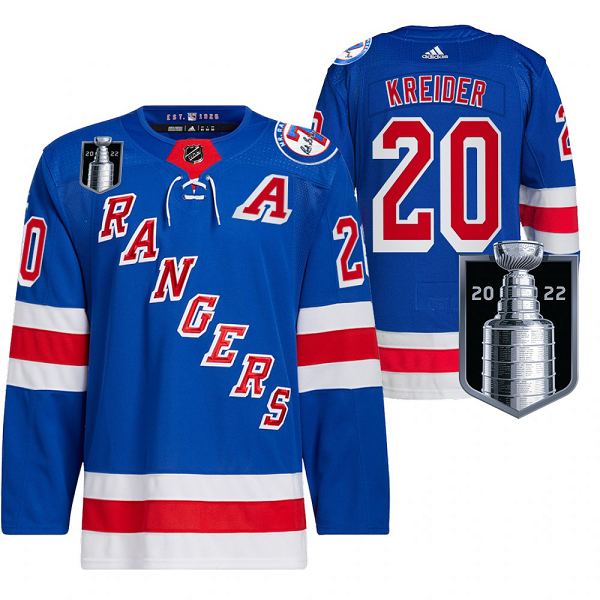 Men's Chris Kreider New York Rangers 2022 Stanley Cup Playoffs Royal #20 Jersey