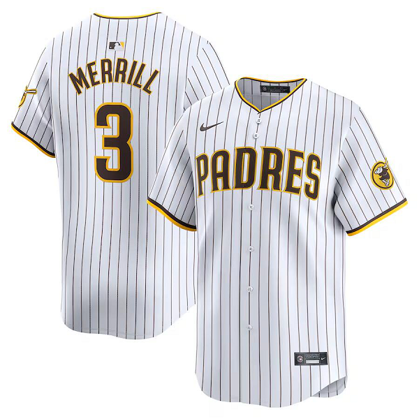 Men's San Diego Padres #3 Jackson Merrill Nike White Home Limited Jersey