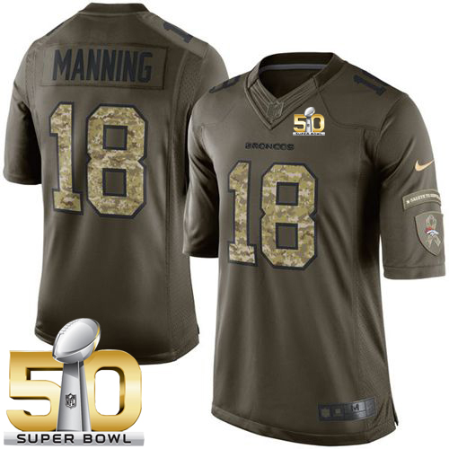 Nike Denver Broncos #18 Peyton Manning Green Super Bowl 50 Men's Stitched NFL Limited Salute To Service Jersey