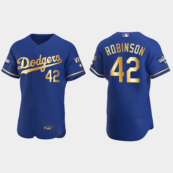 Jackie Robinson Los Angeles Dodgers 2021 Gold Program World Series Champions MLB Coolbase Jersey - Royal