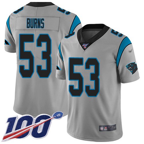 Carolina Panthers #53 Brian Burns Silver Men's Stitched NFL Limited Inverted Legend 100th Season Jersey