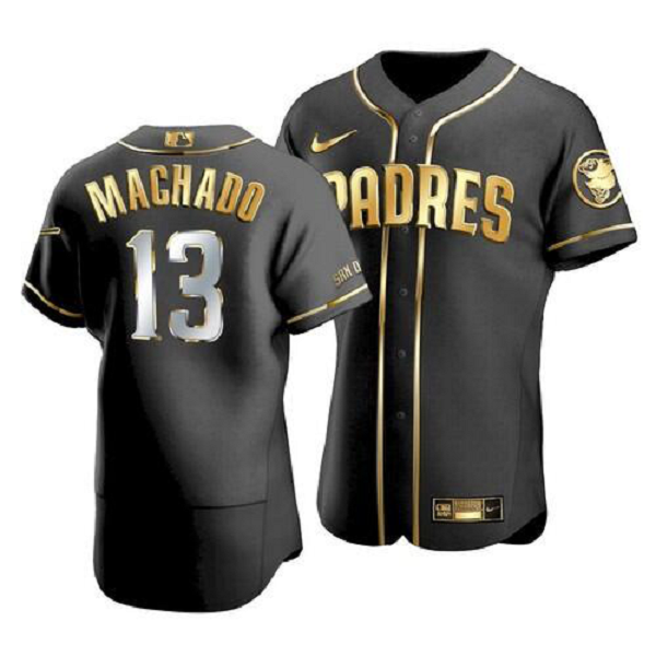 Men's San Diego Padres #13 Manny Machado Black MLB Golden Edition Jersey