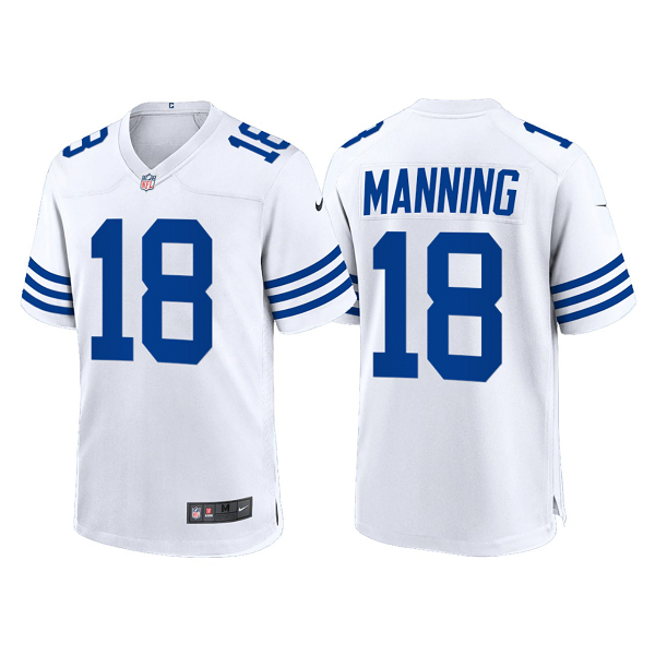 Men's Indianapolis Colts #18 Peyton Manning 2021 White Throwback Limited Retired Player NFL Jersey