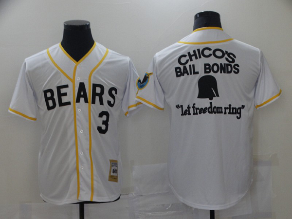 Men's Chico's Bail Bonds Bad News Bears #3 White Stitched Jersey