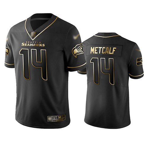 Seattle Seahawks #14 D.K. Metcalf Black Men's Stitched NFL Limited Golden Edition Jersey