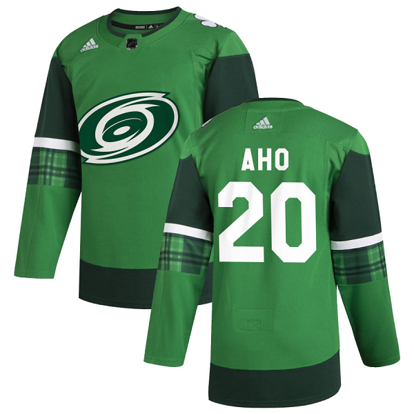 Carolina Hurricanes #20 Sebastian Aho Men's Adidas 2020 St. Patrick's Day Stitched NHL Jersey Green.jpg.jpg