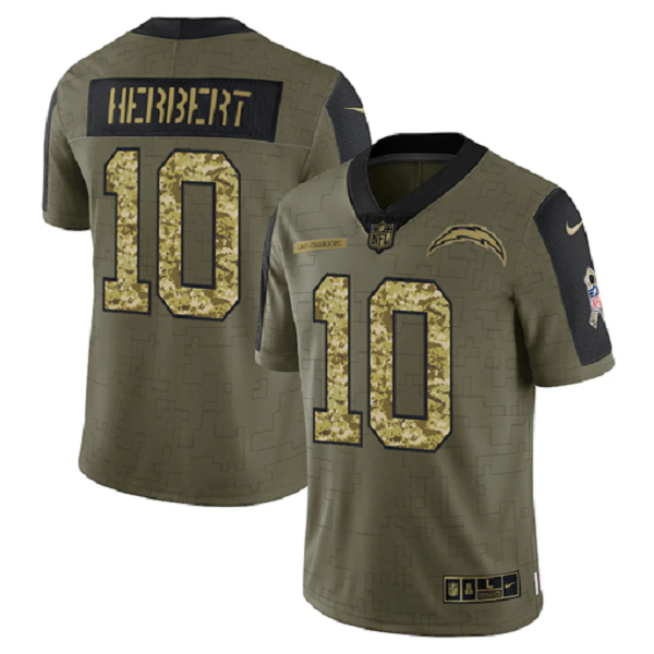 Los Angeles Chargers Justin Herbert Olive 2021 Salute To Service Limited Men's NFL Jersey