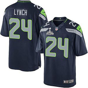 Seattle Seahawks Super Bowl XLVIII #24 Men's Marshawn Lynch Limited Home Steel Blue Jersey